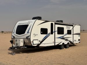 Exterior picture of 34ft Coachman Luxury artist trailer for film and photo shoots in Dubai, Abu Dhabi and all UAE.JPG