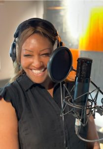 image in the VoiceOver studio. From London stages to Dubai screens — Sandra, International Actress and Voice over artist Dubai, uniting local & global campaigns.